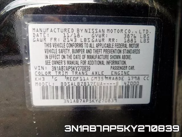 3N1AB7AP5KY270839 фото 2