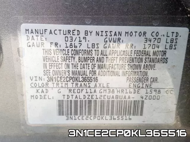 3N1CE2CP0KL365516 фото 2