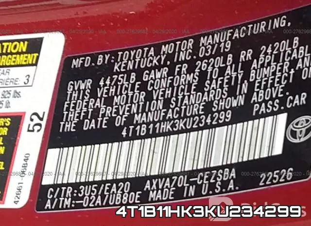 4T1B11HK3KU234299 фото 10