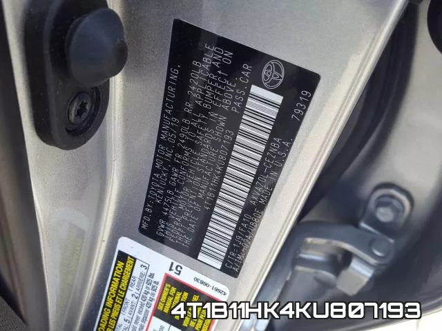4T1B11HK4KU807193 фото 2