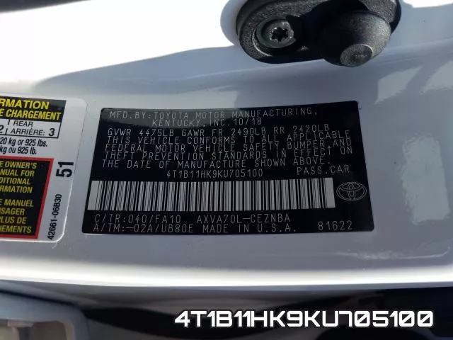 4T1B11HK9KU705100 фото 2