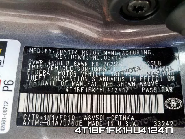 4T1BF1FK1HU412417 фото 2