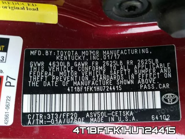4T1BF1FK1HU724415 фото 2