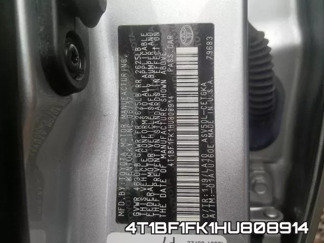 4T1BF1FK1HU808914 фото 2