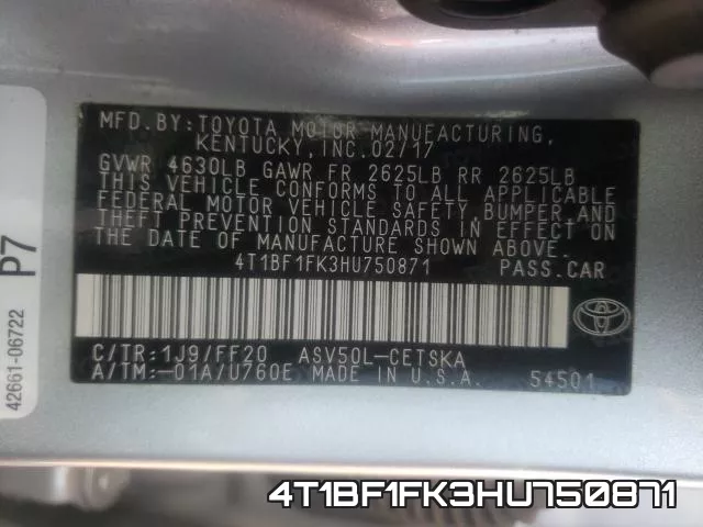 4T1BF1FK3HU750871 фото 2