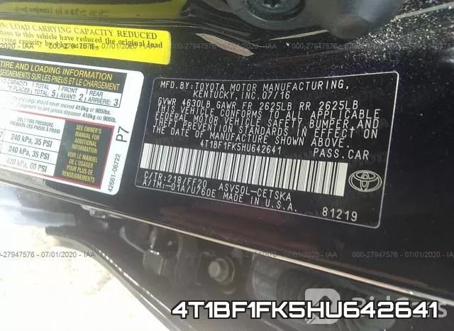 4T1BF1FK5HU642641 фото 10