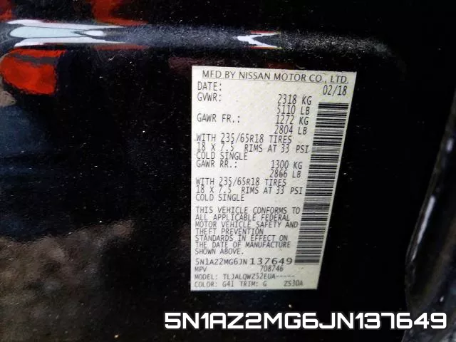 5N1AZ2MG6JN137649 фото 2
