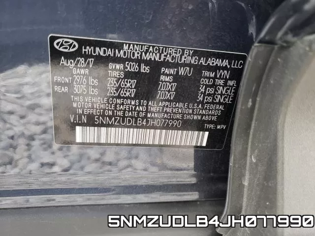 5NMZUDLB4JH077990 фото 2