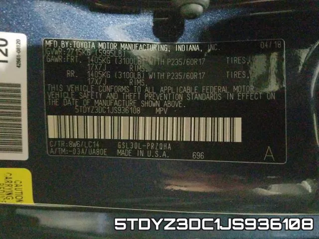 5TDYZ3DC1JS936108 фото 2