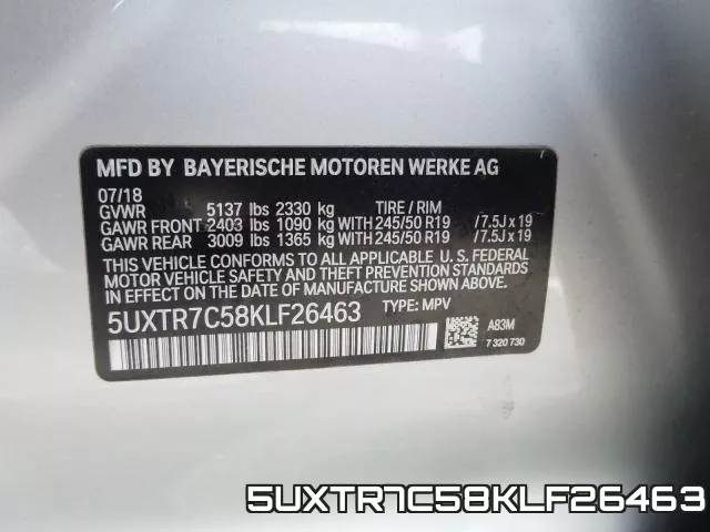 5UXTR7C58KLF26463 фото 2