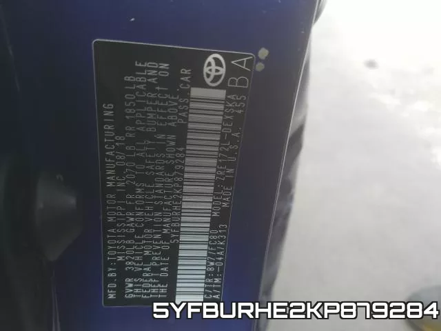 5YFBURHE2KP879284 фото 2