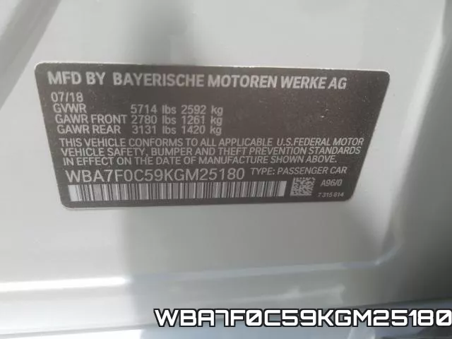 WBA7F0C59KGM25180 фото 2