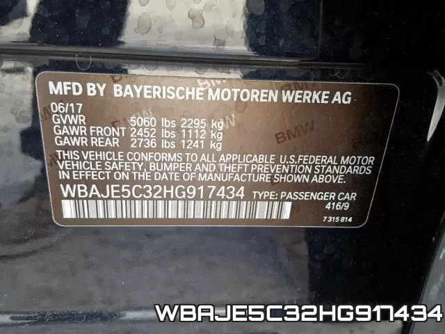 WBAJE5C32HG917434 фото 2