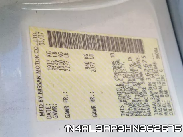 1N4AL3AP3HN362675 фото 2