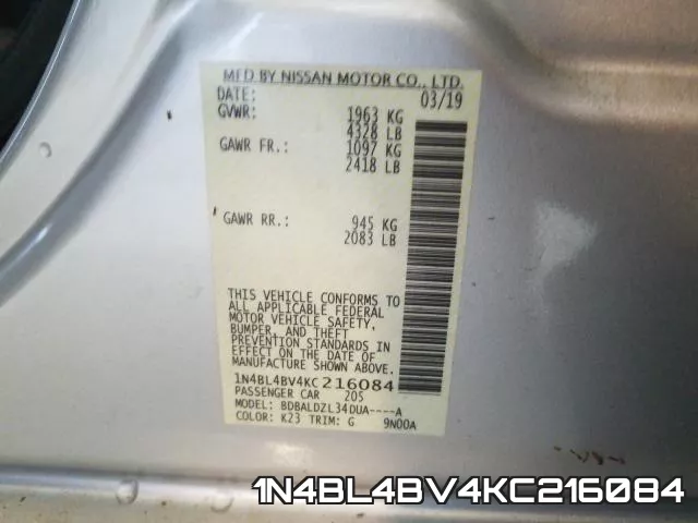 1N4BL4BV4KC216084 фото 2