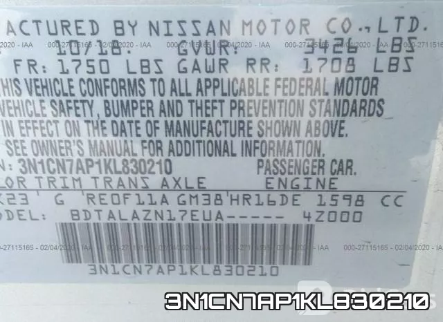 3N1CN7AP1KL830210 фото 10