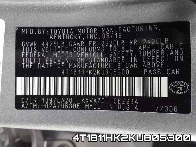 4T1B11HK2KU805300 фото 2