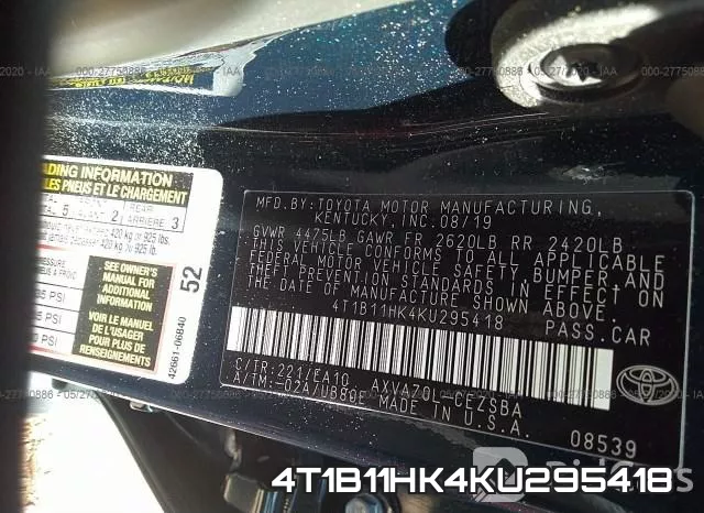 4T1B11HK4KU295418 фото 9