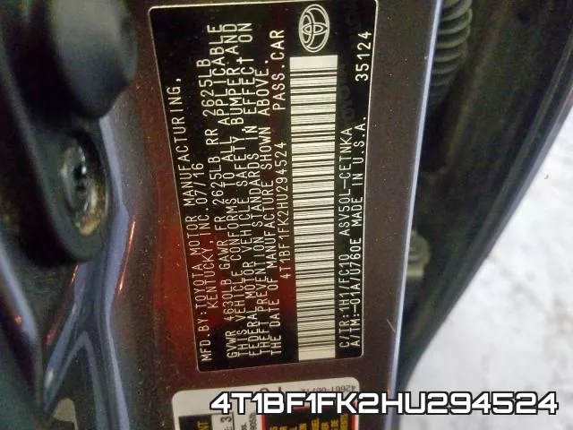 4T1BF1FK2HU294524 фото 2