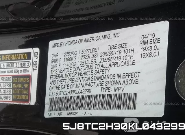 5J8TC2H30KL043299 фото 9