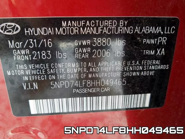 5NPD74LF8HH049465 фото 2