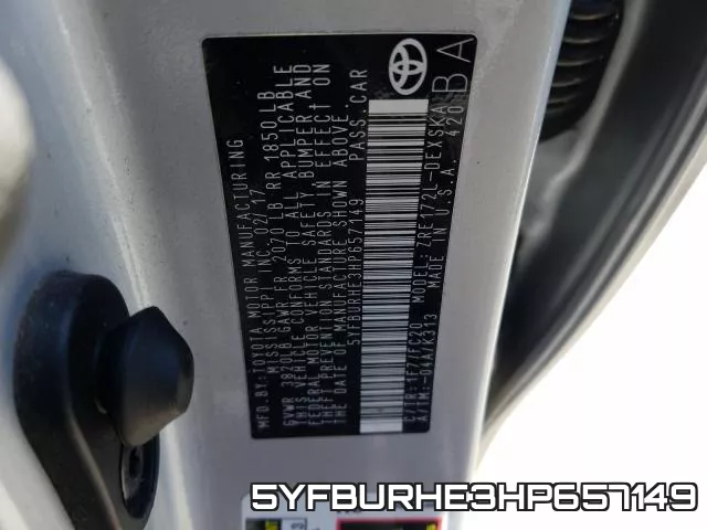 5YFBURHE3HP657149 фото 2