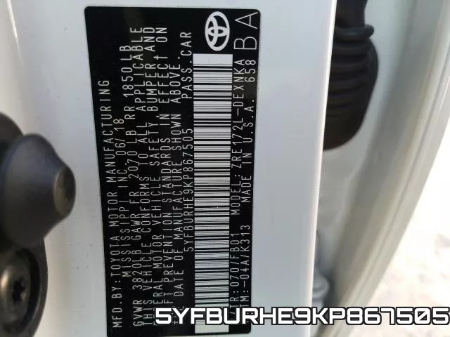 5YFBURHE9KP867505 фото 2
