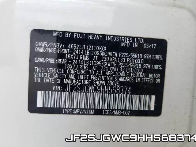 JF2SJGWC9HH568374 фото 2