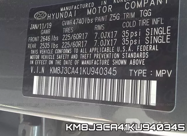 KM8J3CA41KU940345 фото 8