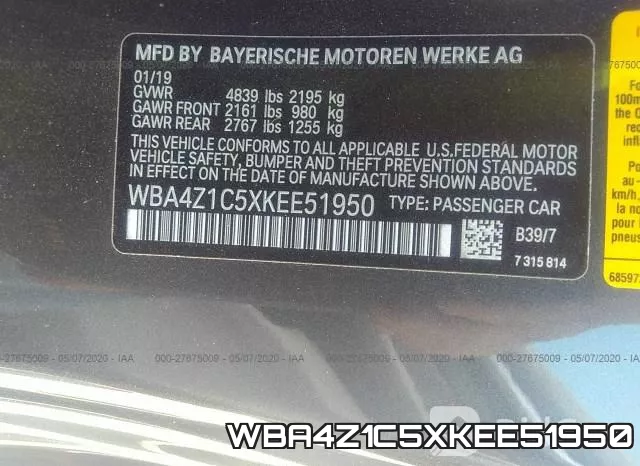 WBA4Z1C5XKEE51950 фото 10