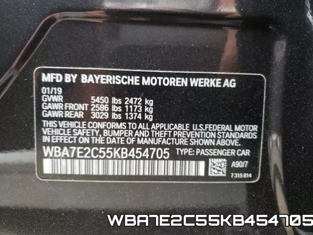 WBA7E2C55KB454705 фото 2
