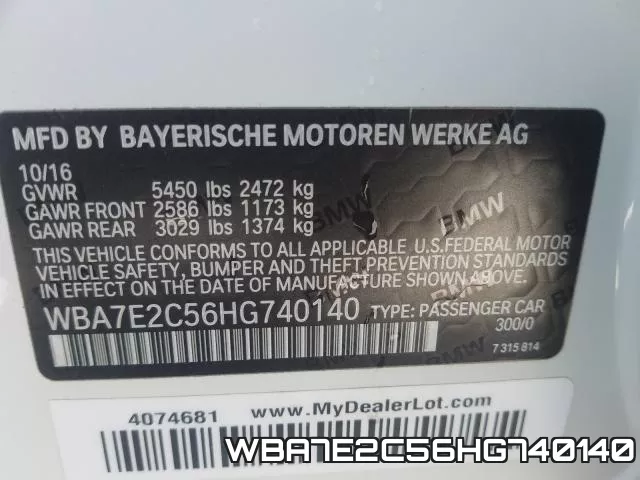 WBA7E2C56HG740140 фото 2