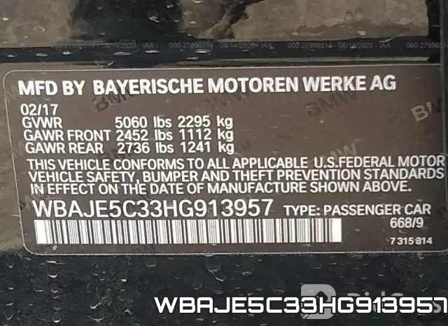 WBAJE5C33HG913957 фото 10