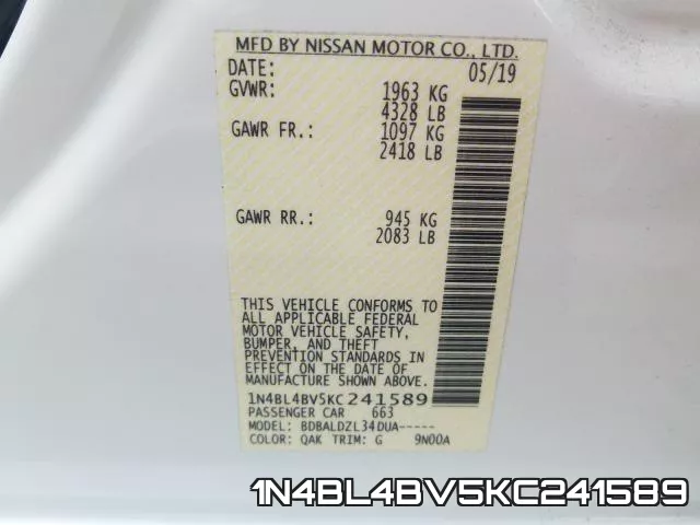 1N4BL4BV5KC241589 фото 2