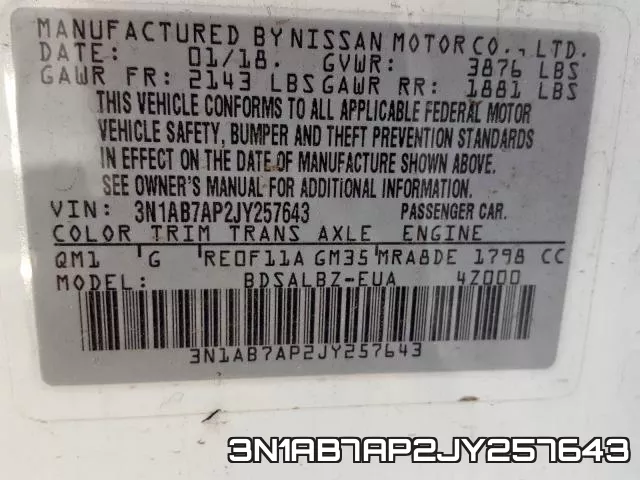 3N1AB7AP2JY257643 фото 2