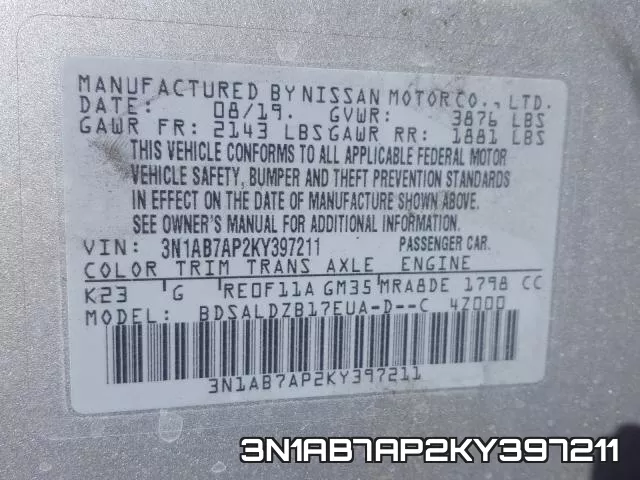 3N1AB7AP2KY397211 фото 2