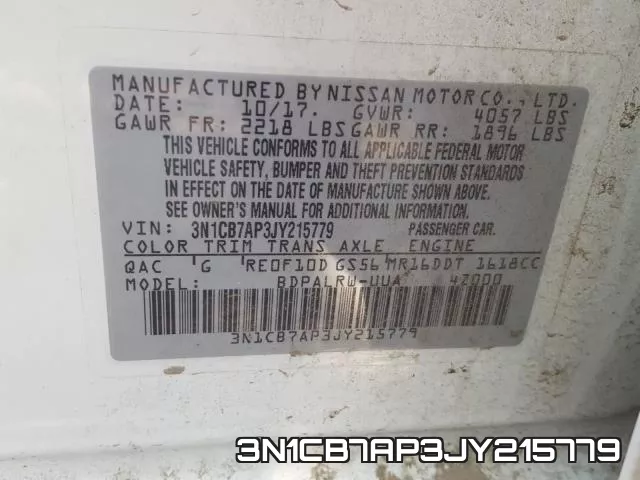3N1CB7AP3JY215779 фото 2