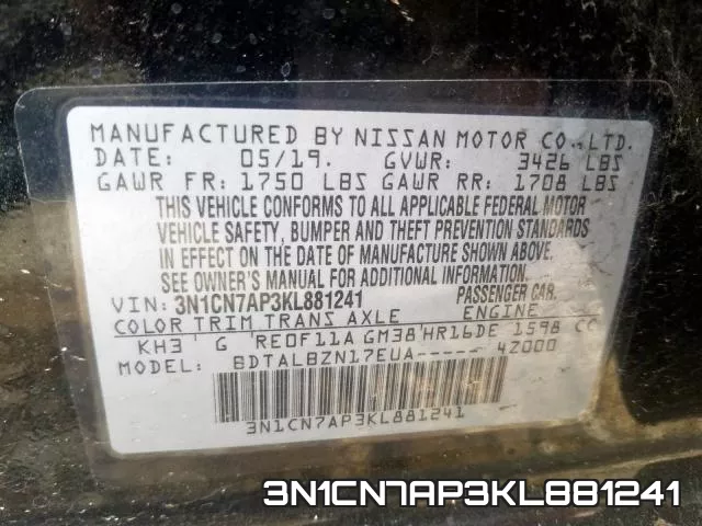 3N1CN7AP3KL881241 фото 2