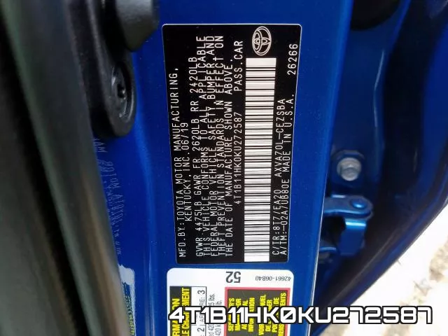 4T1B11HK0KU272587 фото 2