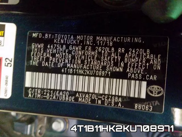 4T1B11HK2KU708971 фото 2
