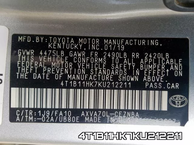 4T1B11HK7KU212211 фото 2