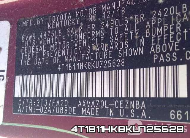 4T1B11HK8KU725628 фото 10