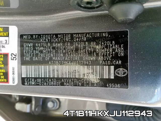 4T1B11HKXJU112943 фото 2