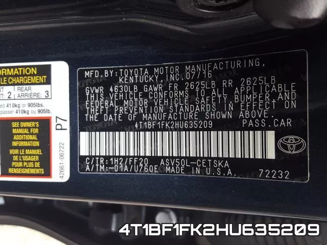 4T1BF1FK2HU635209 фото 2