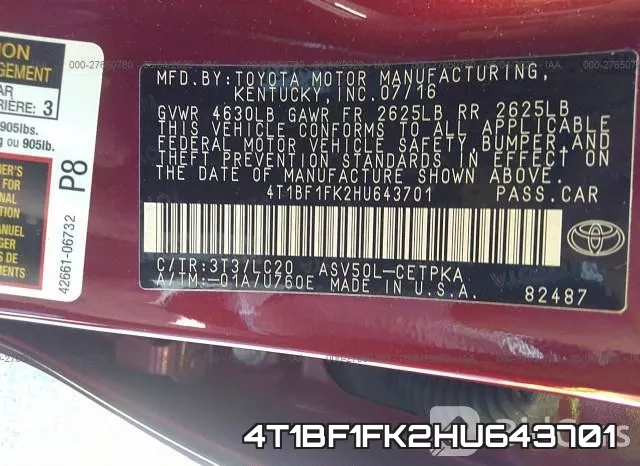 4T1BF1FK2HU643701 фото 10