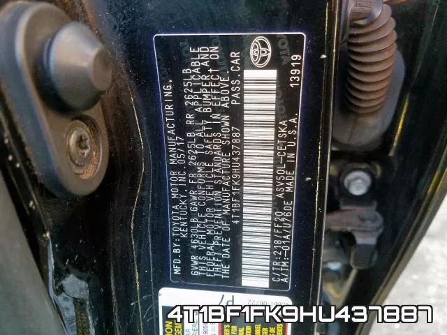 4T1BF1FK9HU437887 фото 2