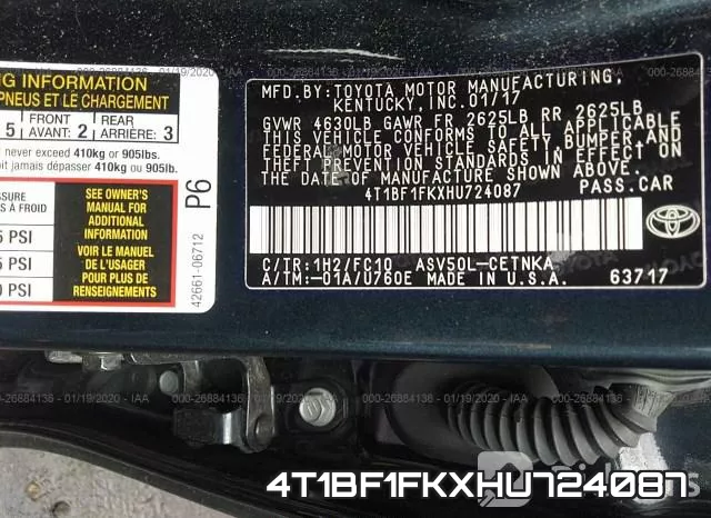 4T1BF1FKXHU724087 фото 10