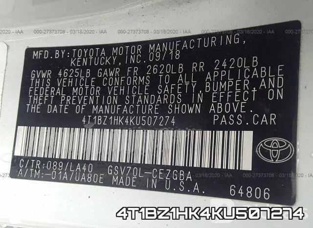 4T1BZ1HK4KU507274 фото 10
