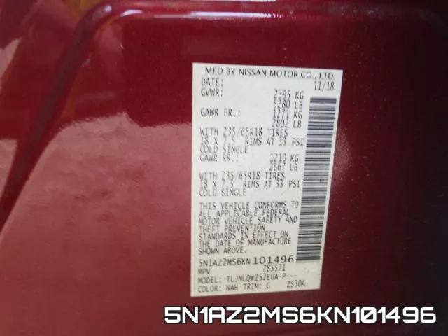 5N1AZ2MS6KN101496 фото 2