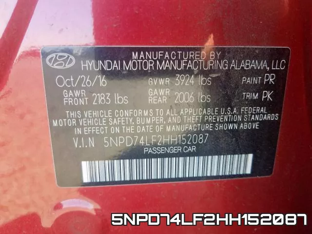 5NPD74LF2HH152087 фото 2